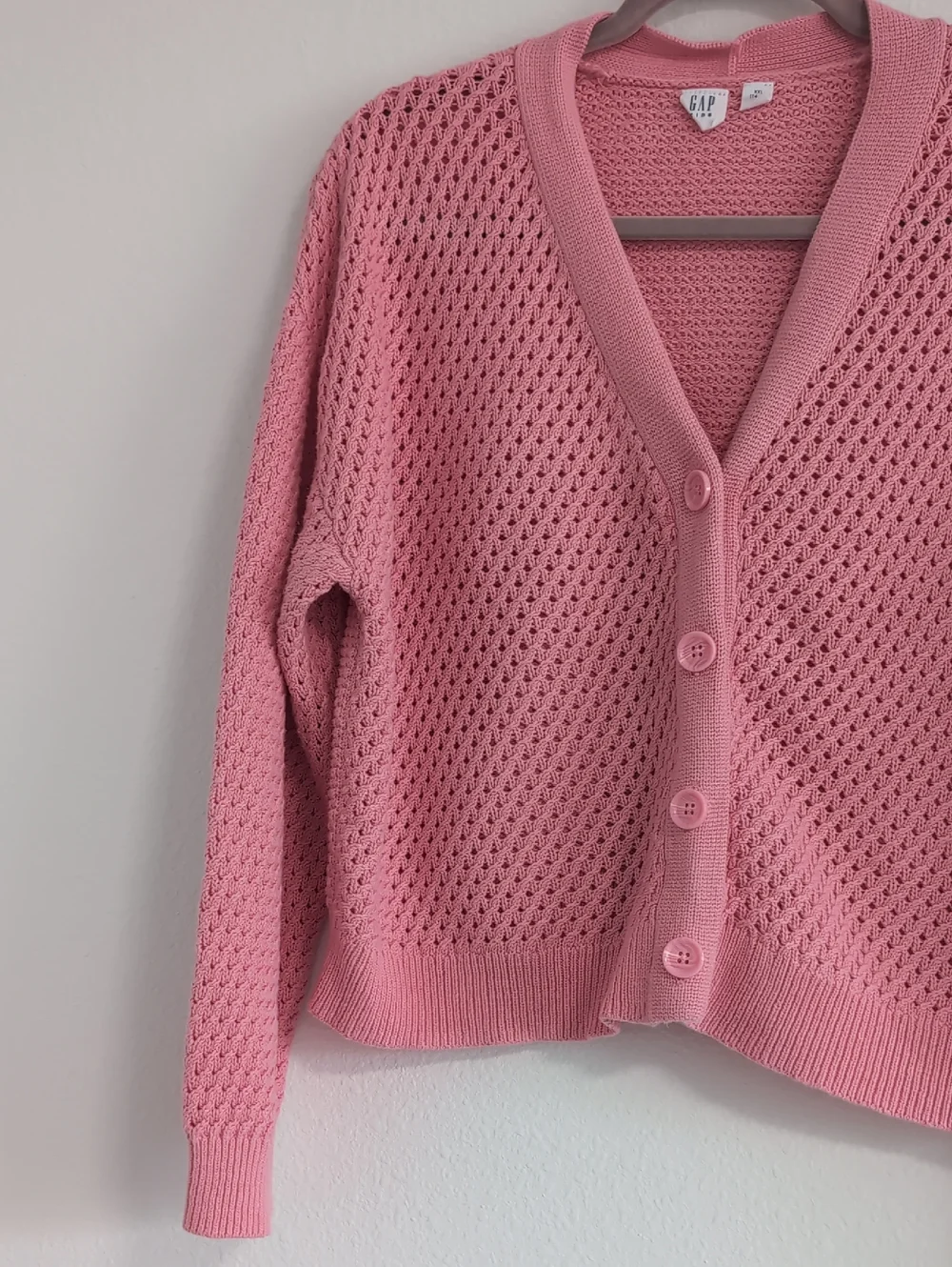 GAP Rose Pink Open-Knit Button Cardigan